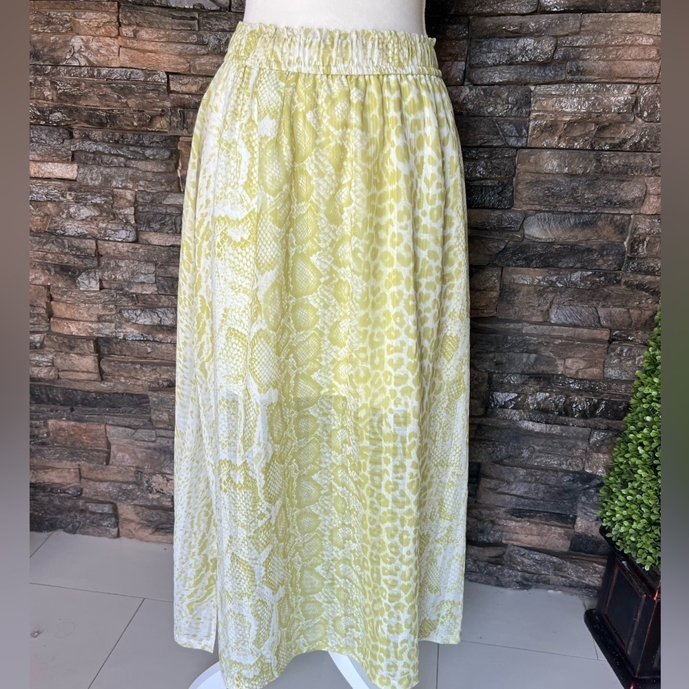 All Saints Yellow White Pleated Midi Skirt Resort Wear